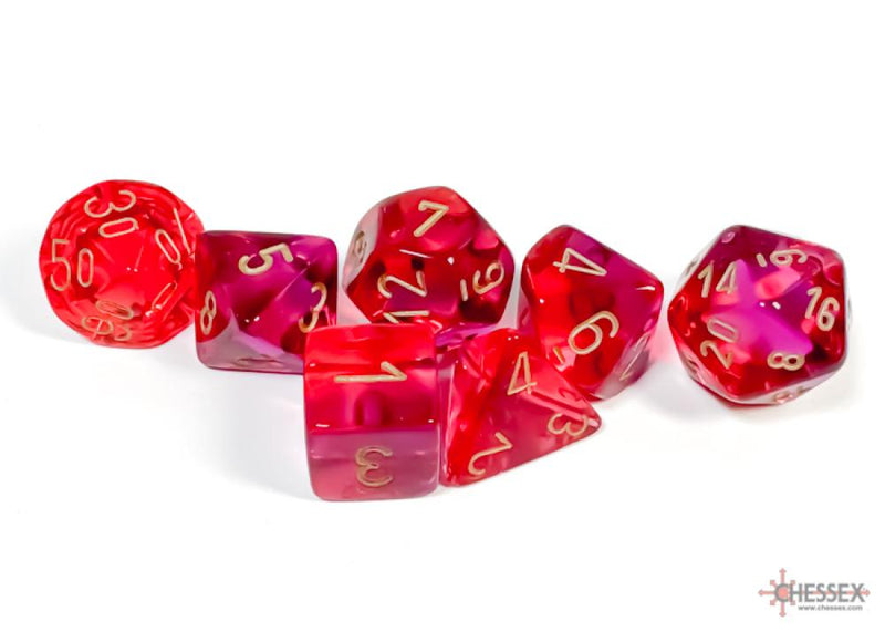 CHESSEX Gemini Translucent Red-Violet/gold Polyhedral 7-Dice Set