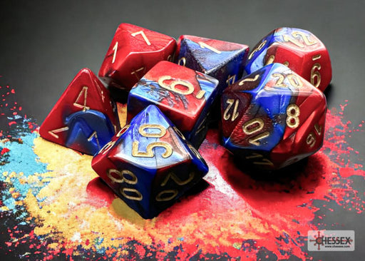 CHESSEX Gemini Blue-Red/gold Polyhedral 7-Dice Set